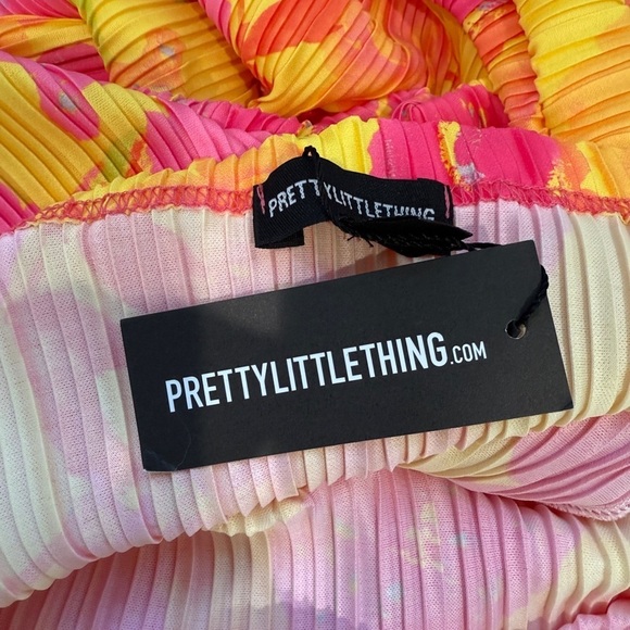 Prettylittle Thing Multi Floral Print Plisse Bandeau Maxi Dress SZ US 0 - Picture 6 of 7